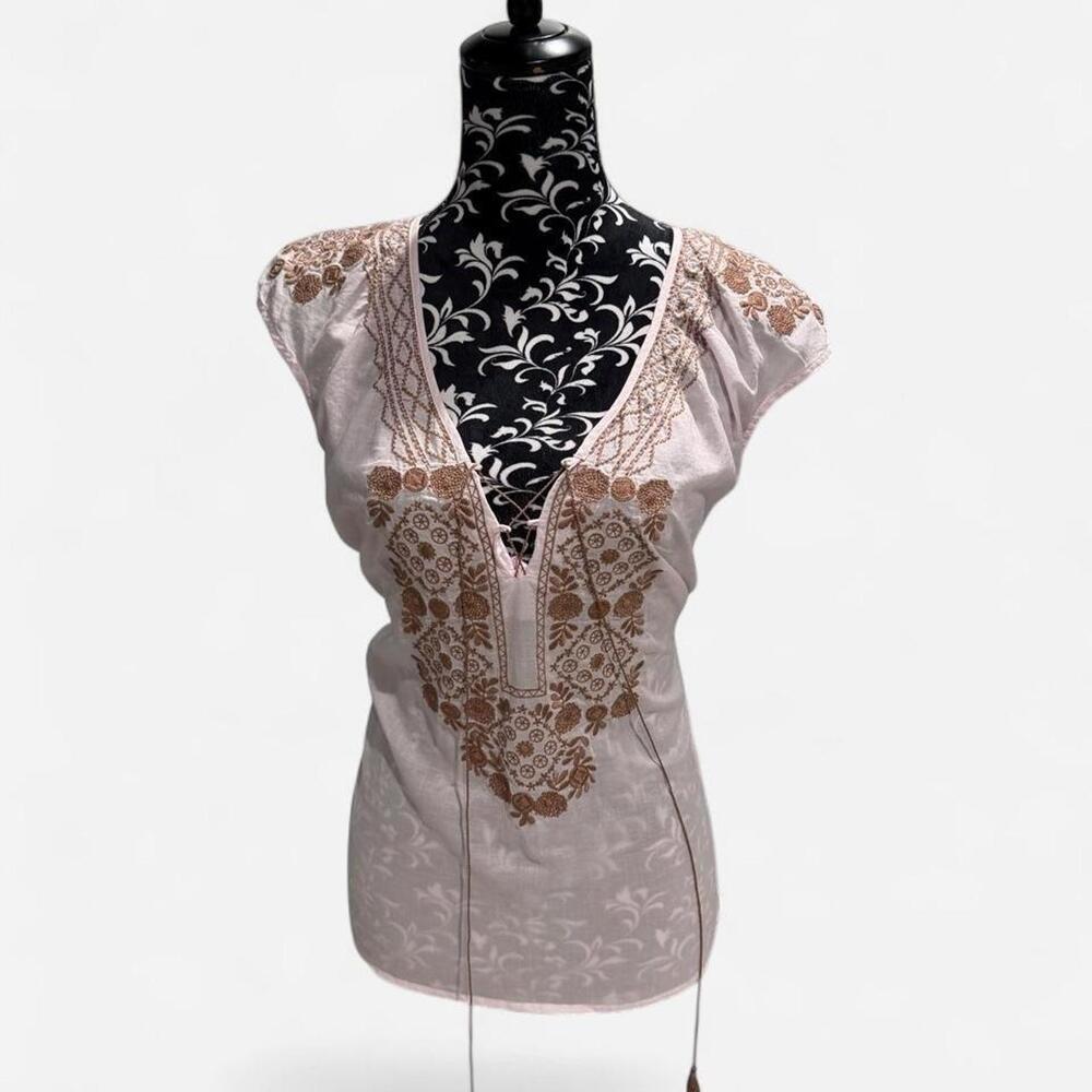 J.Crew 100% Cotton Embroidered Boho Peasant Blouse Tassel Top M